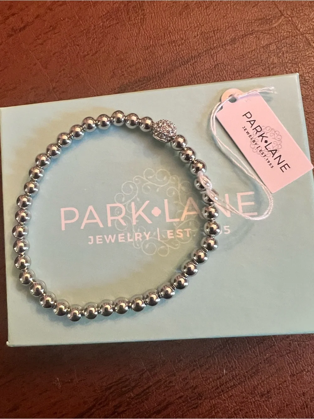 Park Lane MARS Silver Beaded Bracelet, Crystal Pavé Bead, Stretch to Fit, NWT